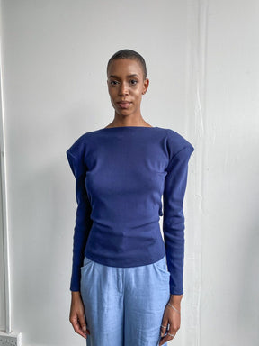 Organic Cotton Navy Top With Shoulder Pads
