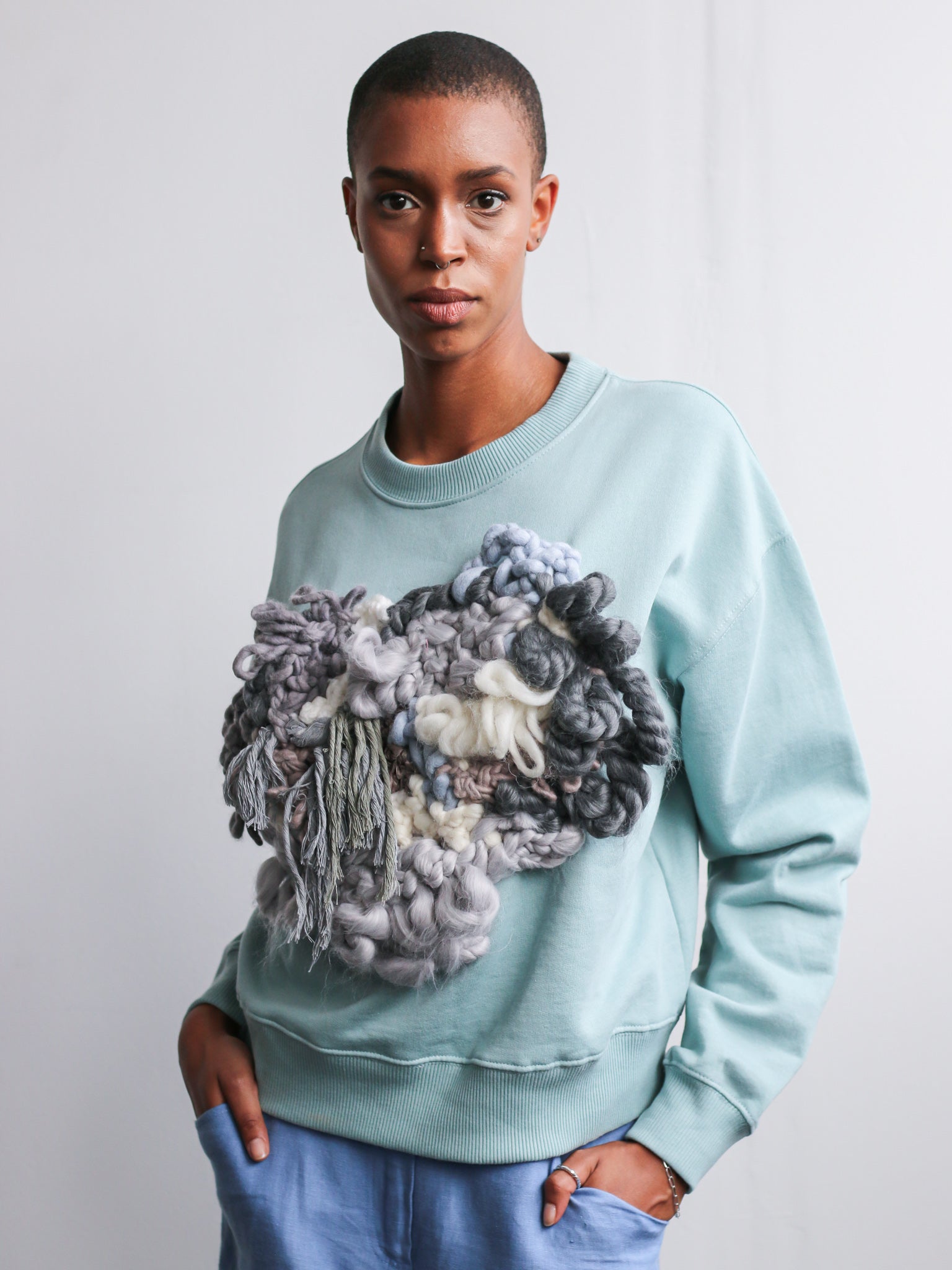 Recycled & Organic Cotton Wool Front Jumper Green, Fanfare Label Sustainable Womens Clothing