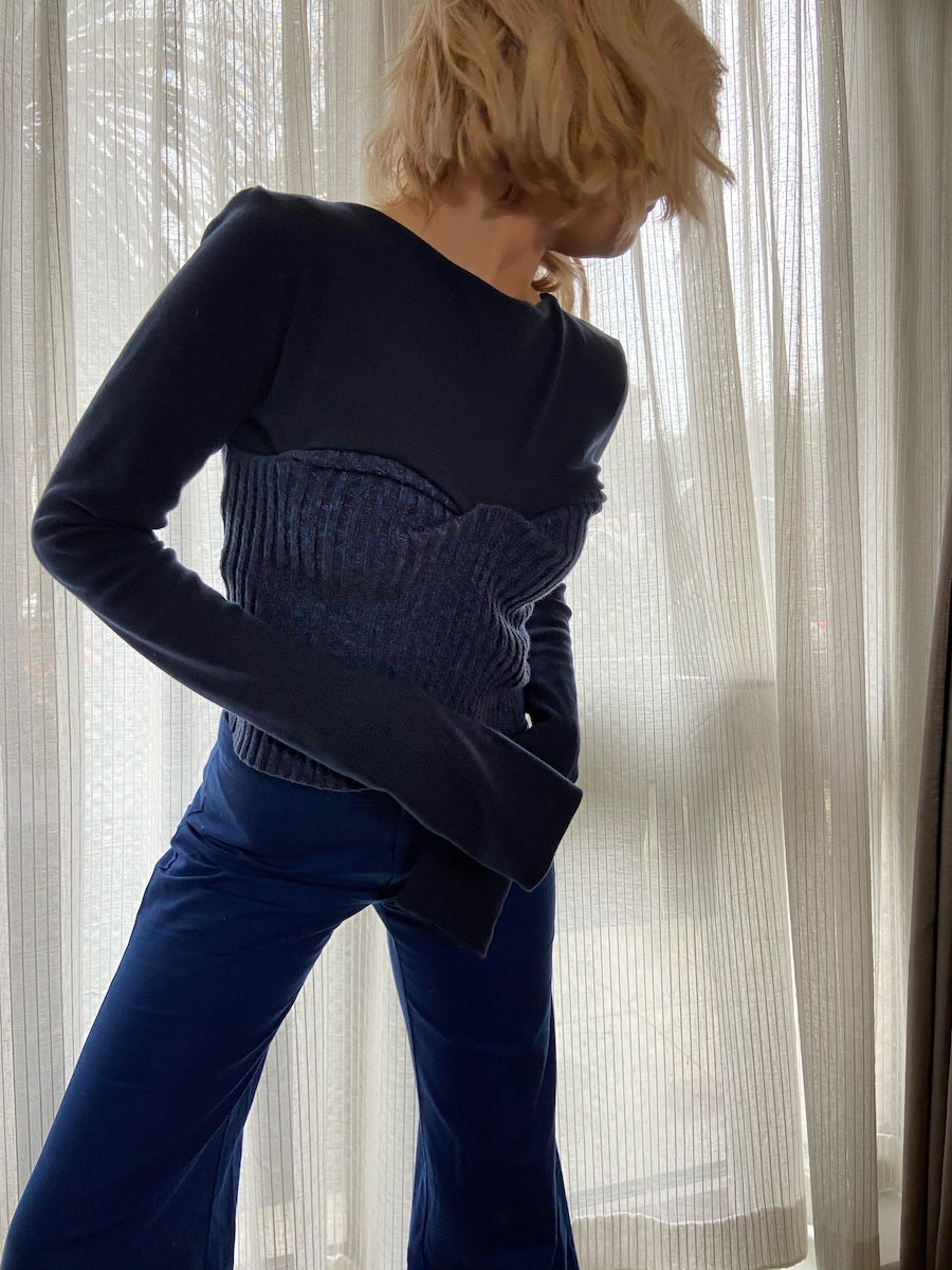 Organic Cotton Bodice Long Sleeved Jumper Navy, Fanfare Label Sustainable Womens Clothing