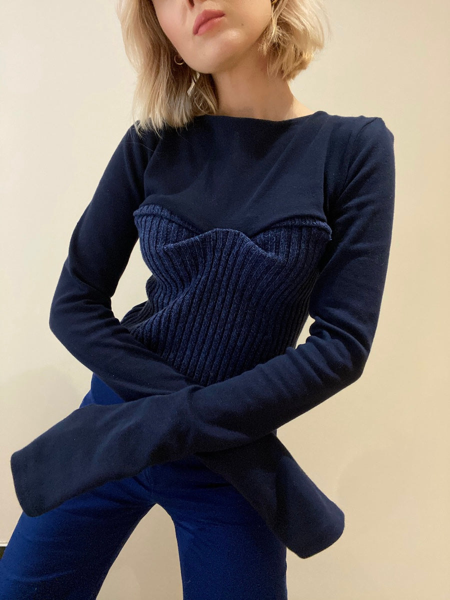 Organic Cotton Bodice Long Sleeved Jumper Navy, Fanfare Label Sustainable Womens Clothing
