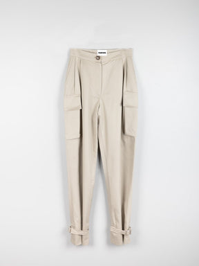 Organic Cotton Utility Cargo Pant With Buckles In Beige