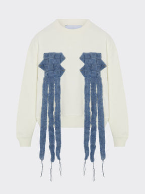 Women's White Oversized Jumper with Patterned Trim | Organic Cotton | Fanfare