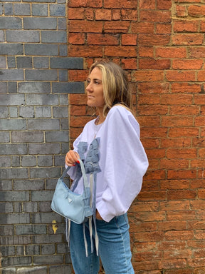 Women's White Oversized Jumper with Patterned Trim | Organic Cotton | Fanfare