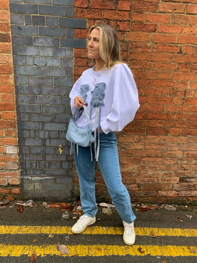 Women's White Oversized Jumper with Patterned Trim | Organic Cotton | Fanfare